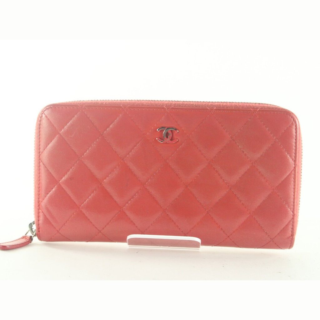 Chanel Red Quilted Lambskin Zip Around Long Wallet 3ck82k